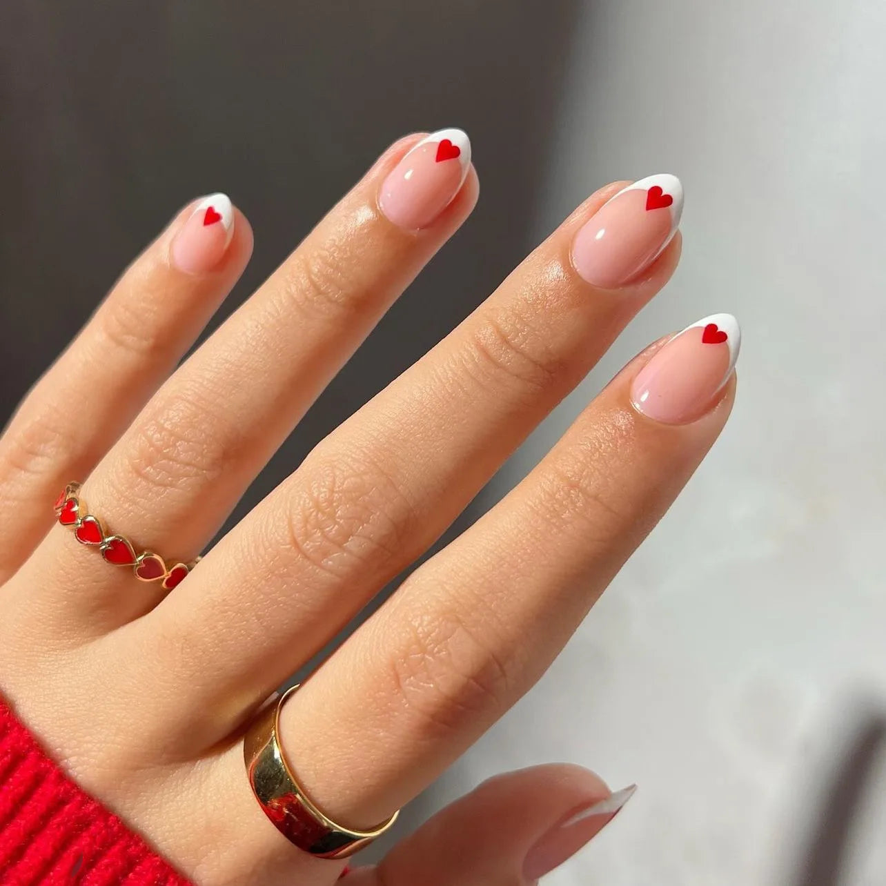 Valentine's Day Press On Nails | Short Oval Pink & Red 24pc