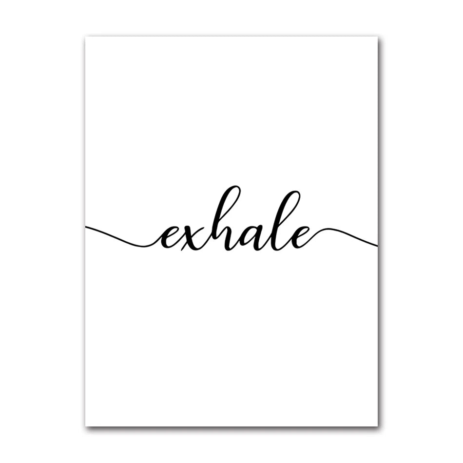 Picture Painting Nordic Room Decoration Inhale Exhale Black White Minimalist Canvas Wall Art Print Decorative Peaceful Pleasures Health and Wellness A0269-01 50x70cm Unframed