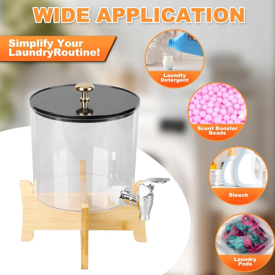 Laundry Detergent Dispenser with Shelf Stand & Spout Lid – Round PS Plastic Container for Laundry Room Organization