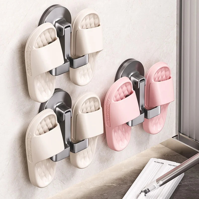 No-Drill Suction Cup Aluminum Bathroom Slipper Rack & Hook