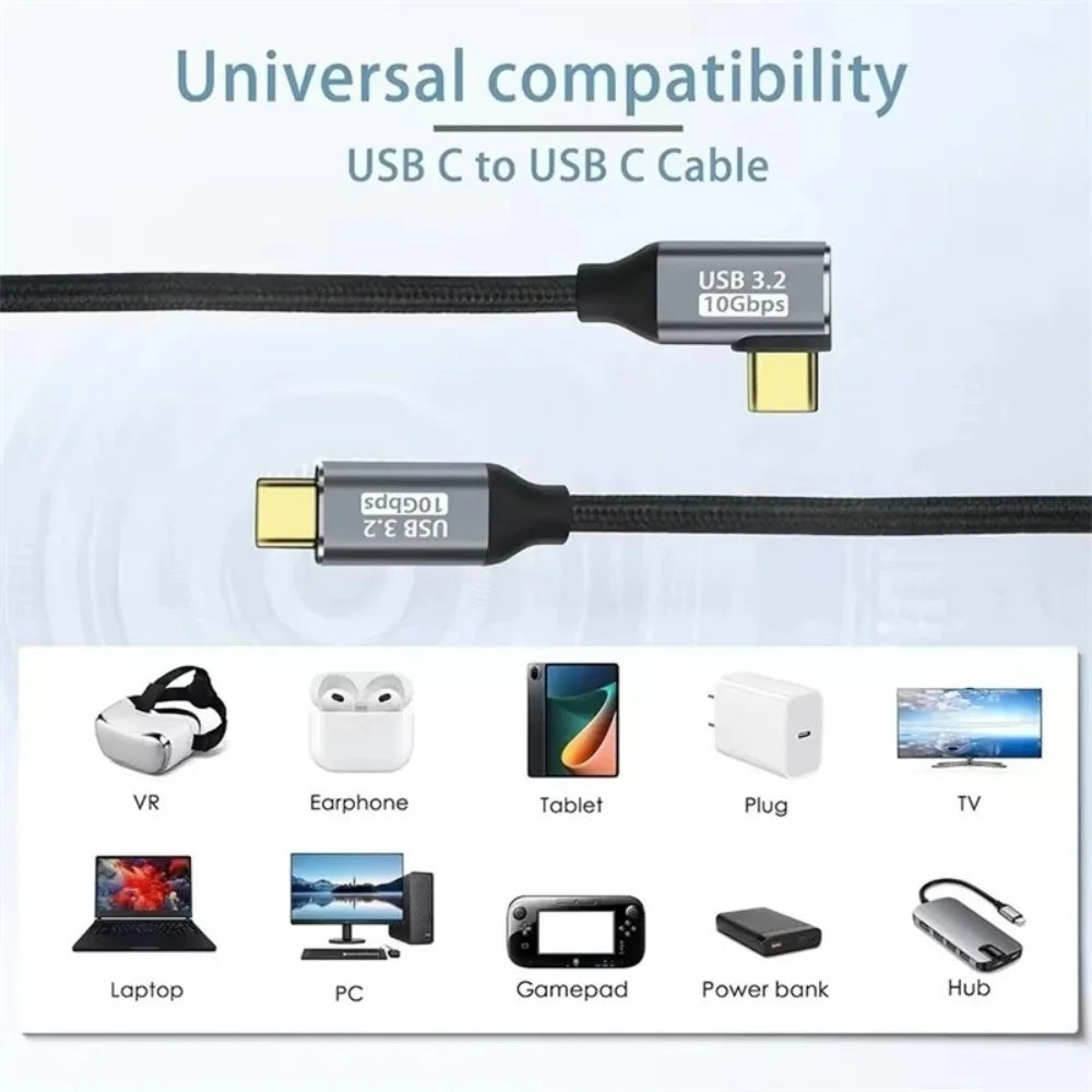 USB 3.2 Gen 2 Type-C Extension Cable 100W 10Gbps 90°