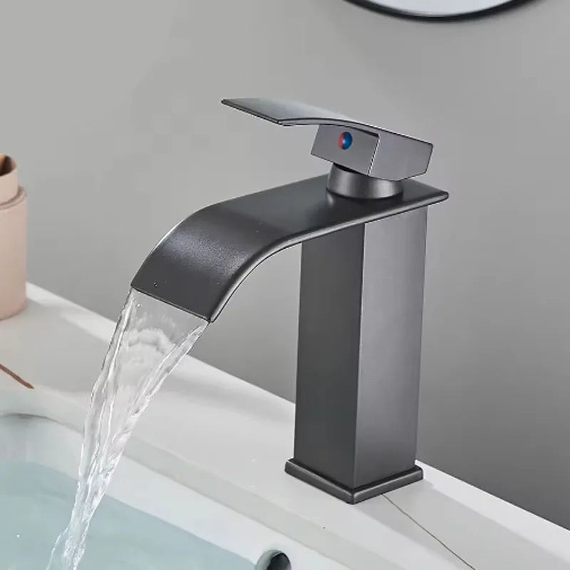 Brushed Gold Waterfall Bathroom Faucet | Single Handle Deck Mount