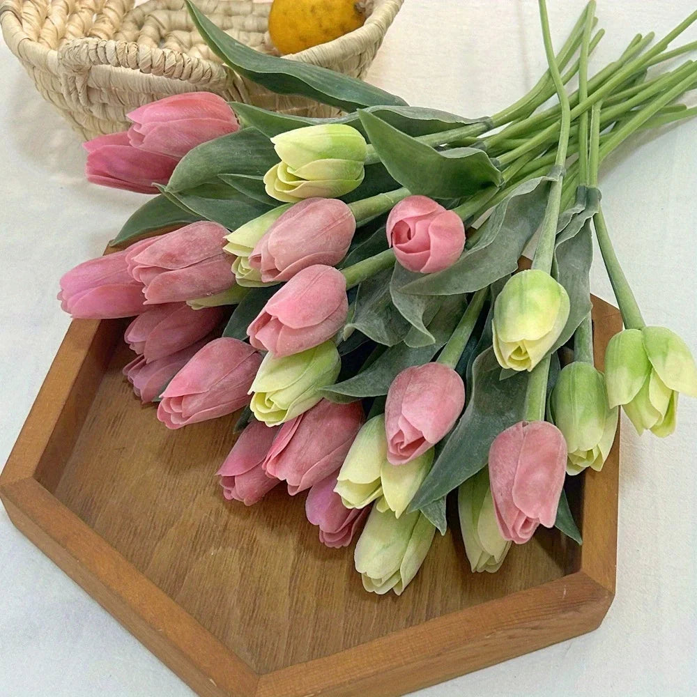 10-Pack Real Touch Artificial Tulips Faux Bouquet | Home & Wedding