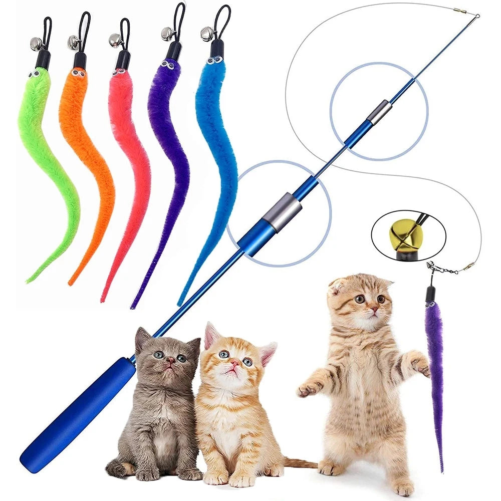 Worm Cat Teaser Toy Replacement Heads – Plush Wand Refills Cat Wand Toy Refill Peaceful Pleasures Health and Wellness
