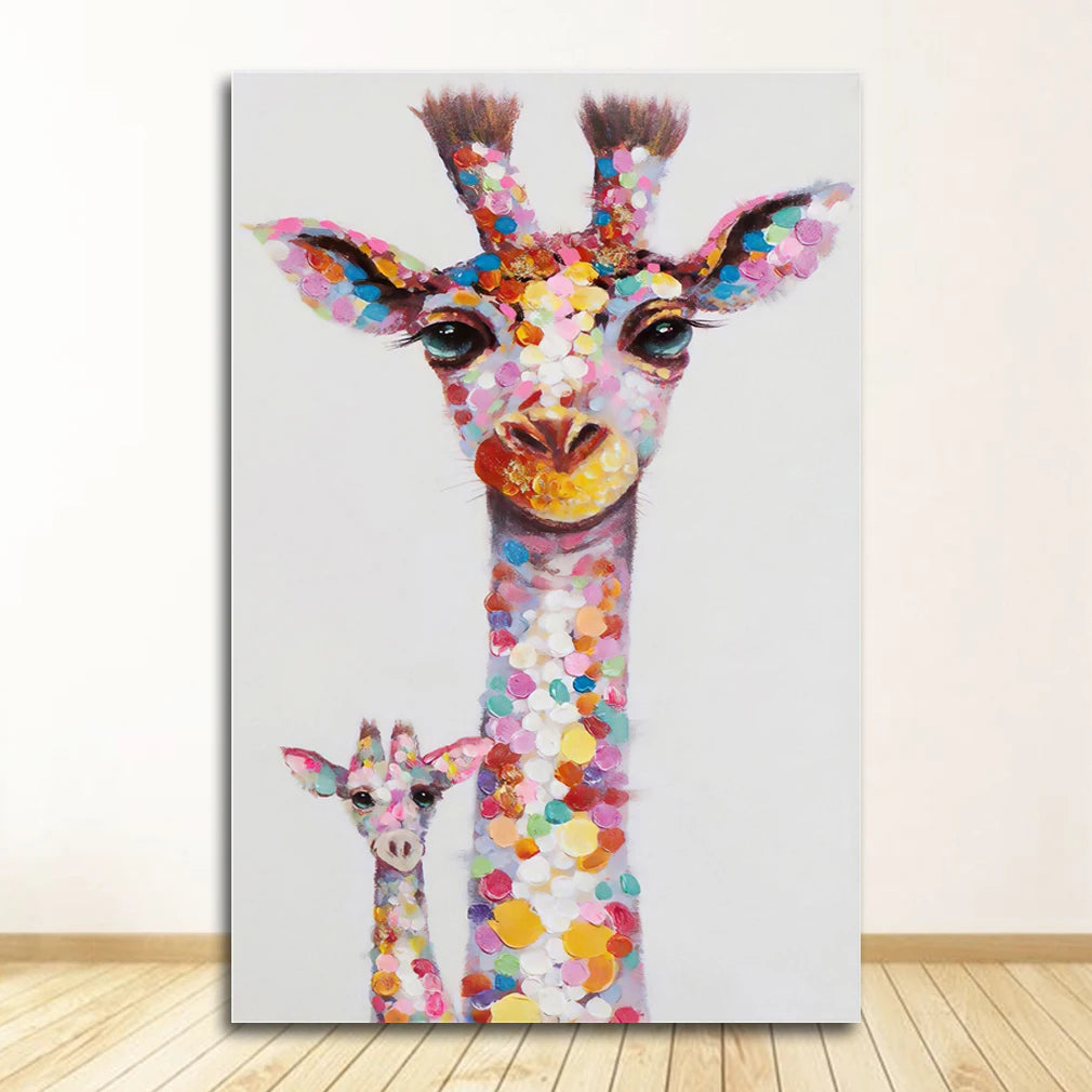 Colorful Giraffe Family Canvas Wall Art Poster | Kids Room Decor