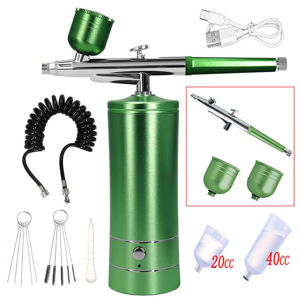 Airbrush with Compressor Airbrush Spray Gun for Paint Painting Modeling Crafts Nail Art Cake Portable Wireless Spray Gun Kit Peaceful Pleasures Health and Wellness Green Kit