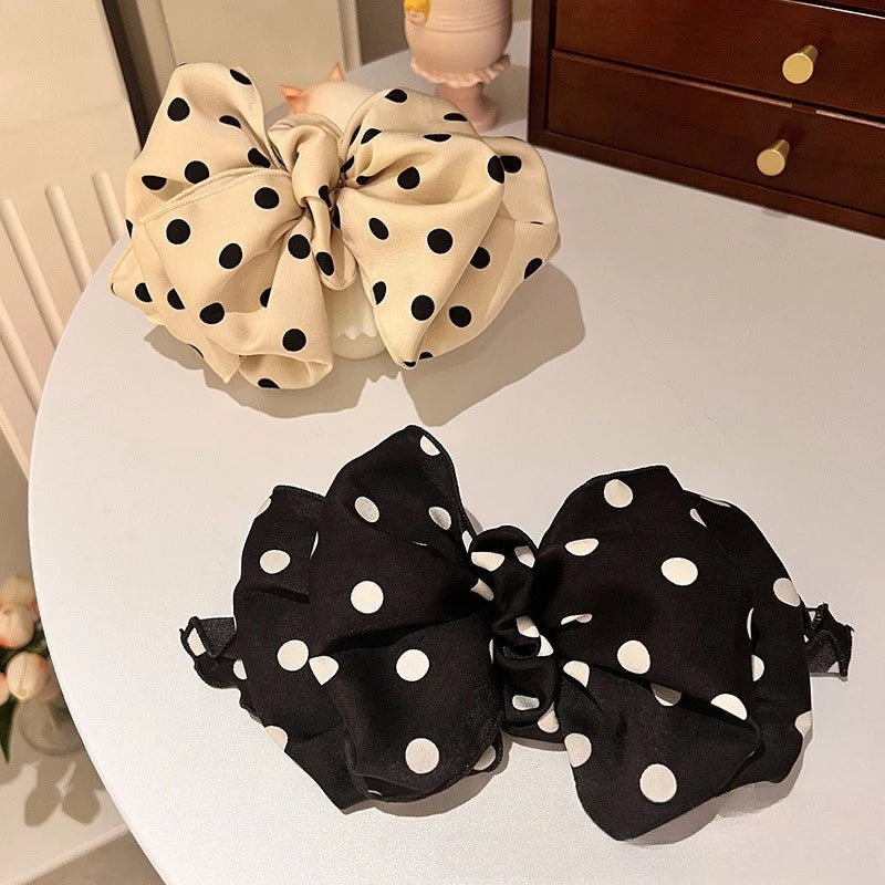 Polka Dot Satin Spring Clip Hairpin | Retro Korean Style
