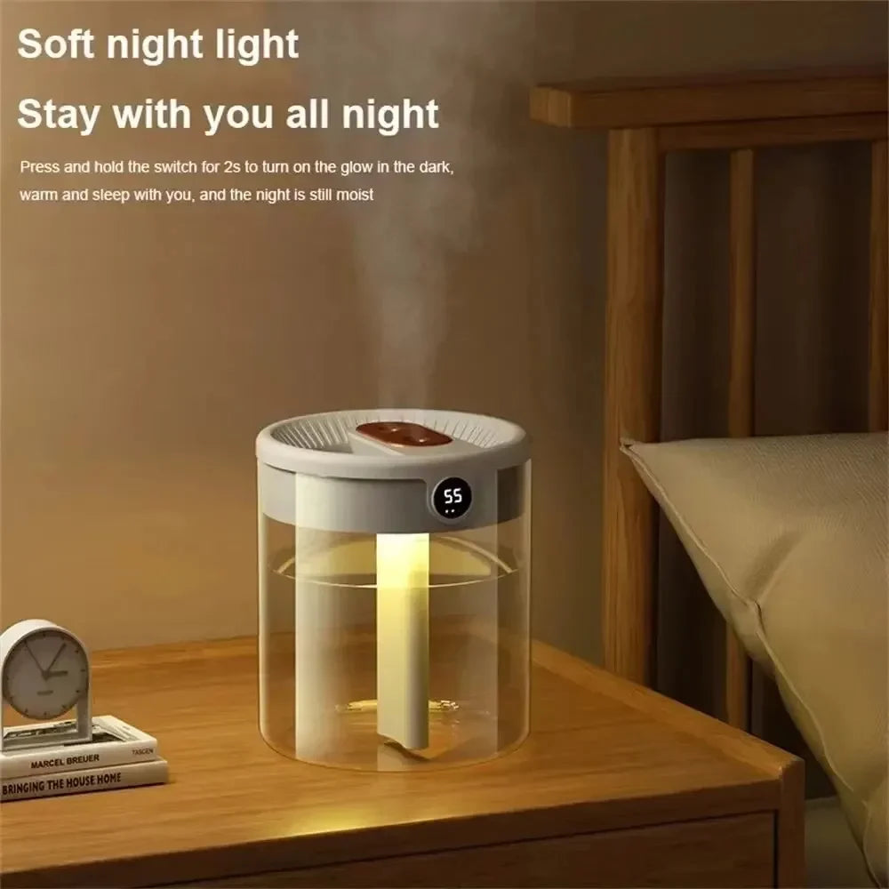HOMEFISH 2L Dual Spray USB Humidifier | LED Display Night Light