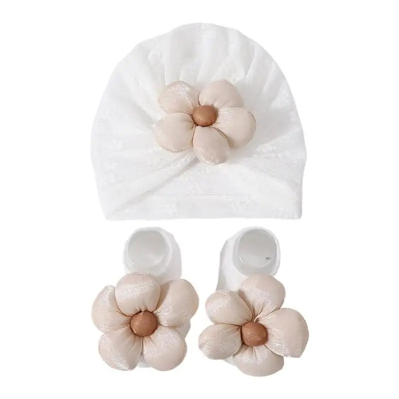 Newborn Baby Bonnet Hat & Socks Set | Soft Knit 0-12 Months