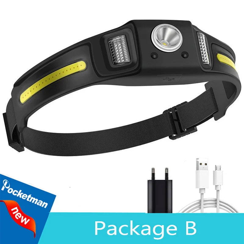 POCKETMAN Motion Sensor LED+COB Headlamp USB Rechargeable IPX4