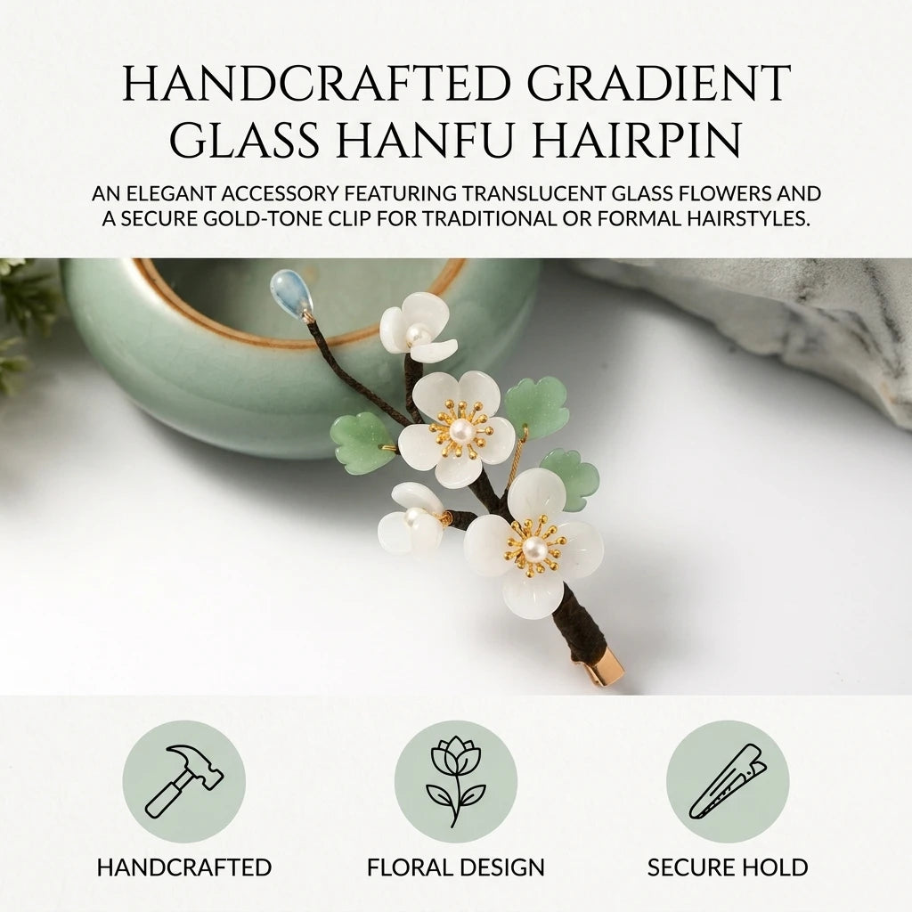 Vintage Hairpin With Gradient Glass Flower Design For Hanfu Enthusiasts Peaceful Pleasures Health and Wellness