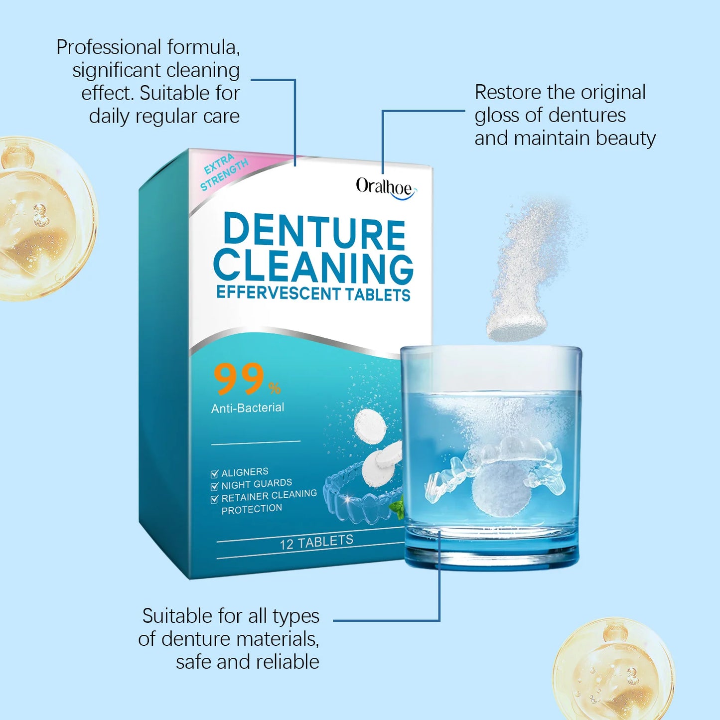 ORALHOE Denture Cleaning Tablets – Whitening & Antibacterial 12ct Denture Cleaner Tablets Peaceful Pleasures Health and Wellness