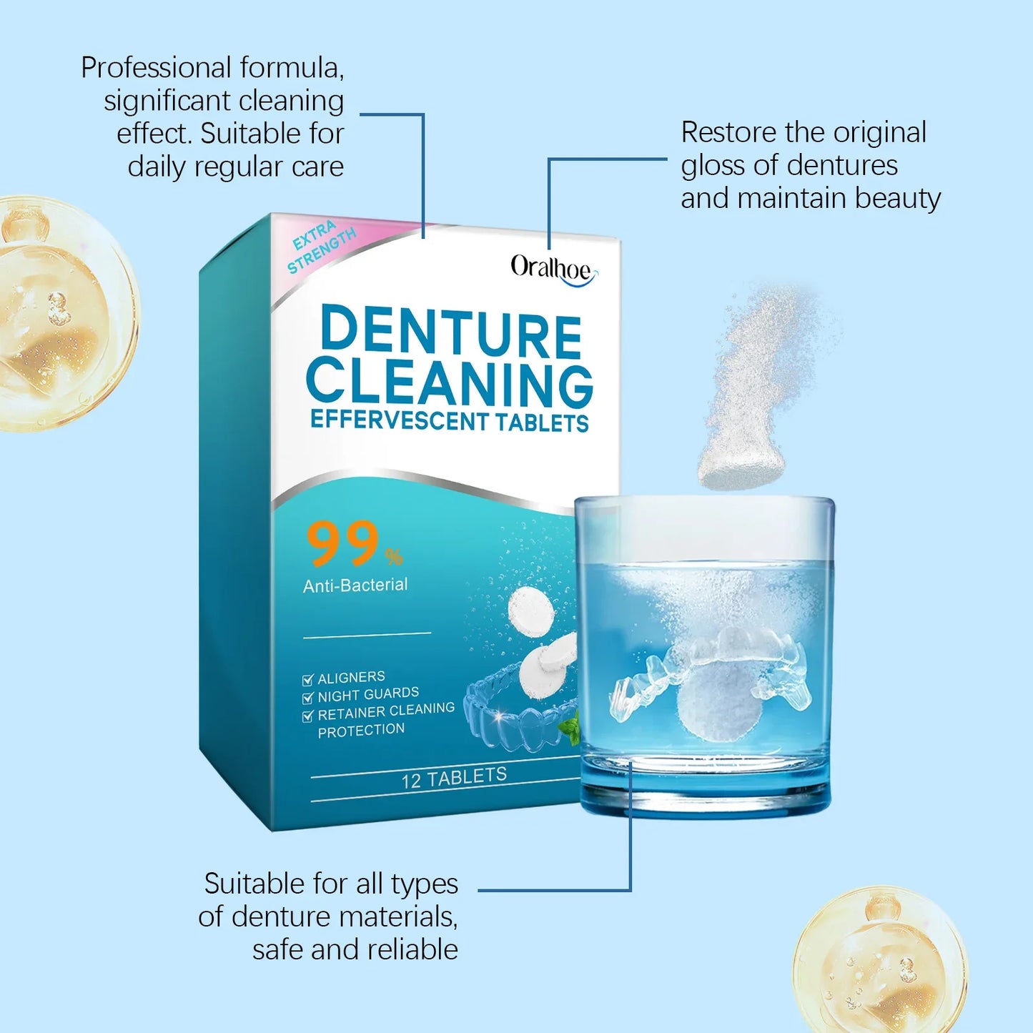 Denture Cleaning Tablets – Whitening & Plaque Removal | 12 Pack