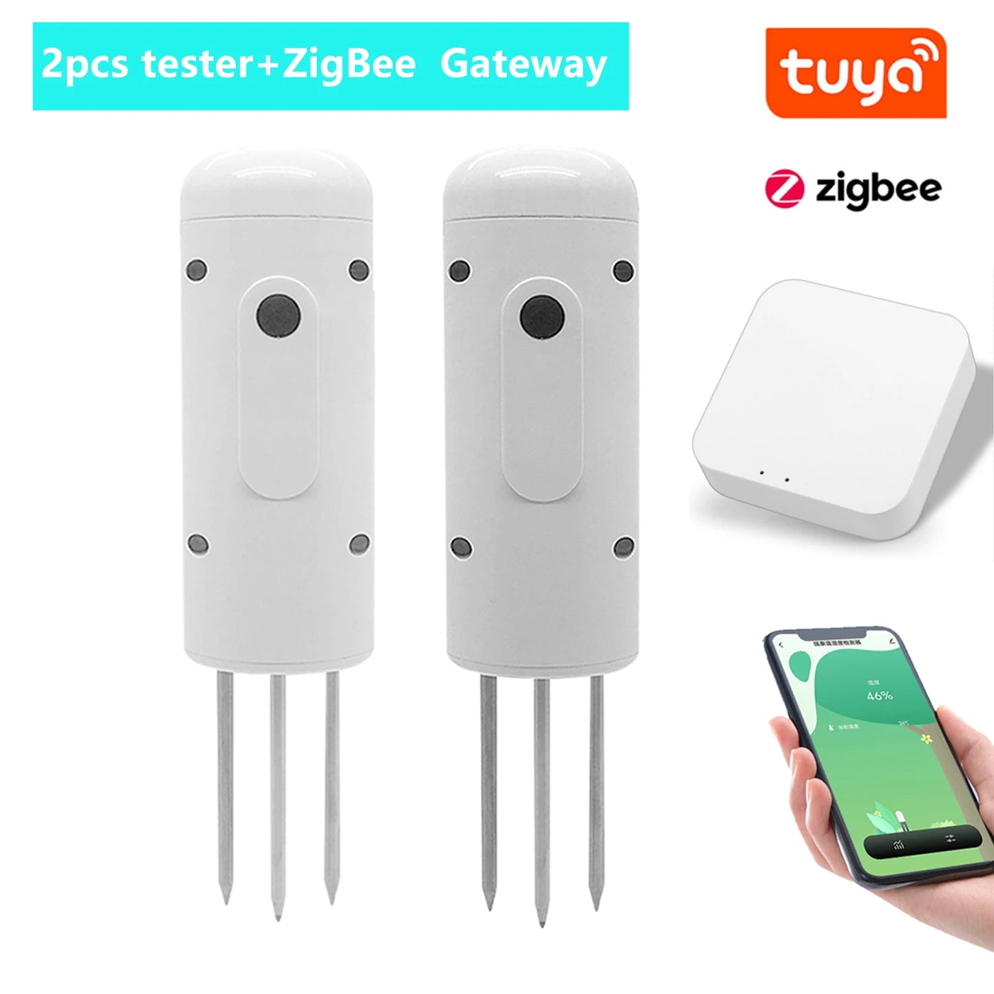 Tuya Zigbee Wireless Soil Intelligent Temperature Humidity Tester Mobilephone APP Real Time IP67 for Garden Farmland Planting Peaceful Pleasures Health and Wellness 2pcs tester Zigbee