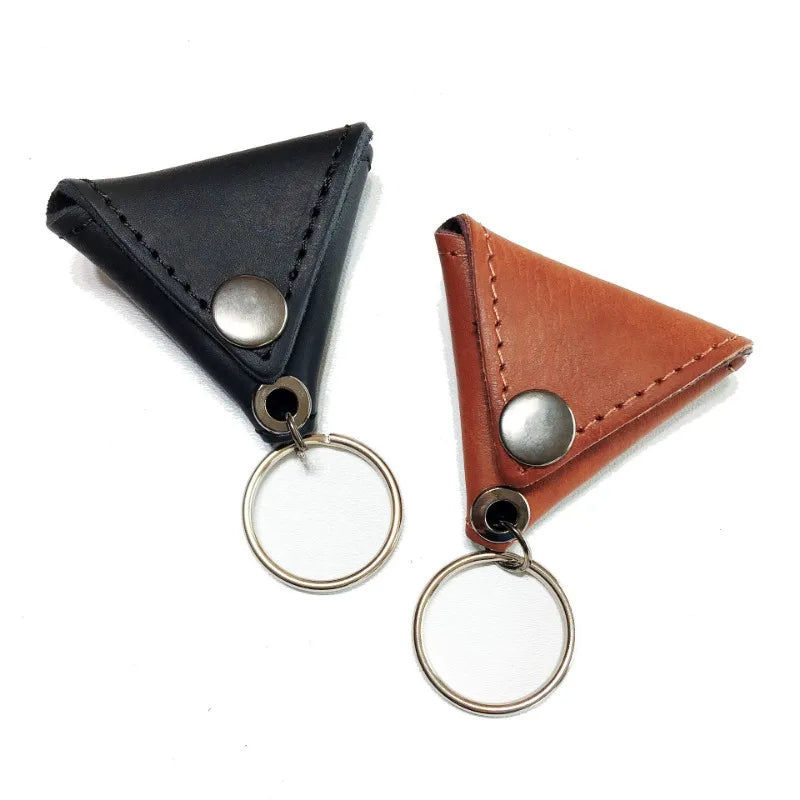 Leather Guitar Picks Holder Bag Triangle Plectrum Keychain Pocket