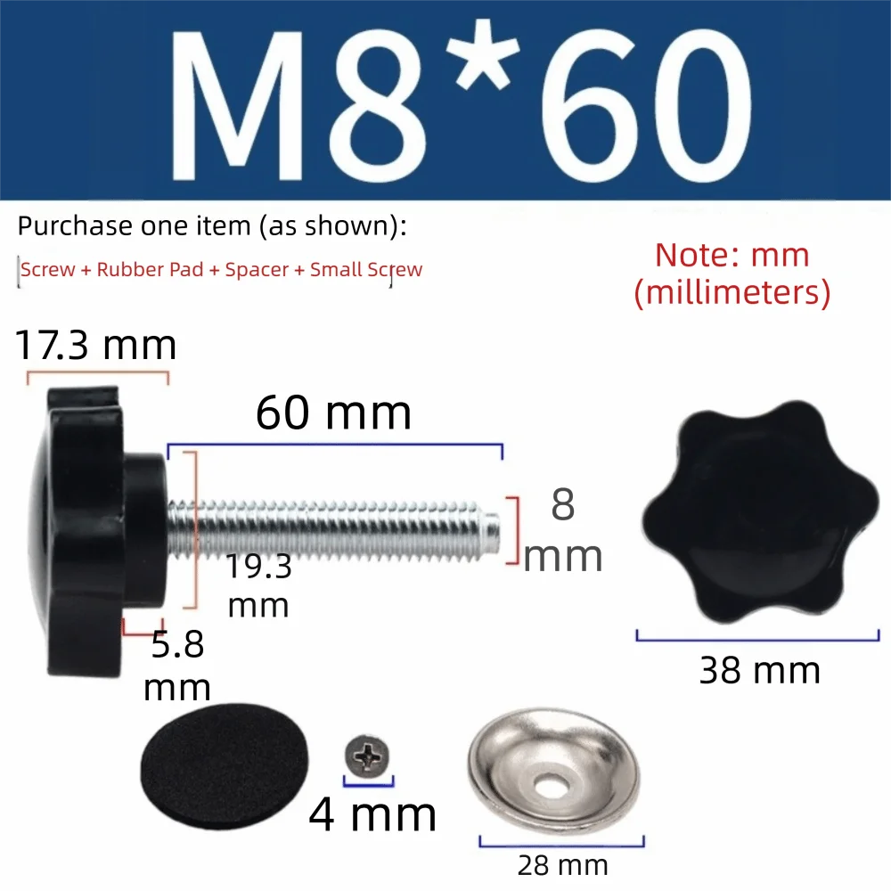 M8x60mm Five-Star Clamping Knob | Steel Hand Tighten Nut