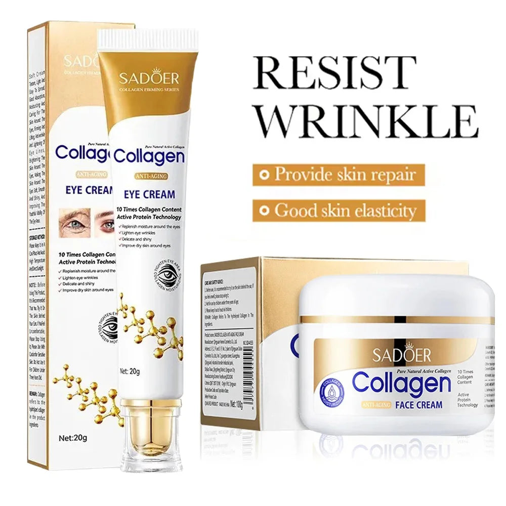 SADOER Collagen Skin Care Kit Eye Cream&Moisturizing Face Cream Anti Dark Circles Anti-aging Moisturizing skincare Skin Care Set Peaceful Pleasures Health and Wellness