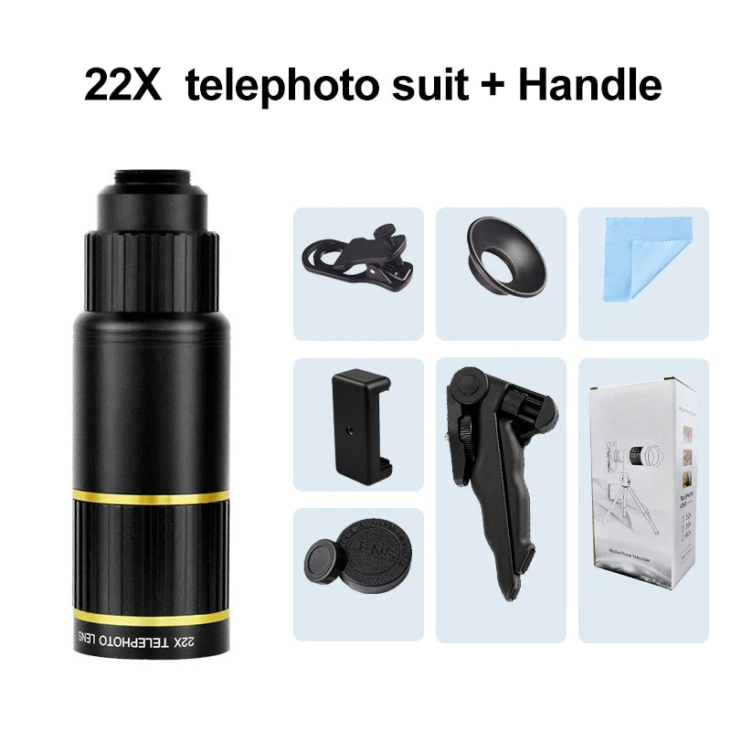 22X Telephoto Lens For Cellphone Camera Lens For Mobile Camera Zooming Lens iphone CellPhone Telescope Fish eye Lens Phone Macro Peaceful Pleasures Health and Wellness 22X With handle