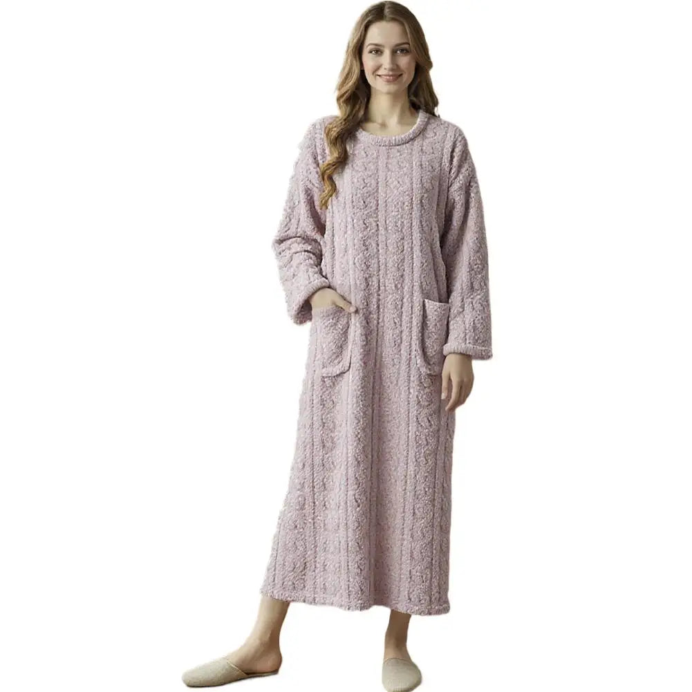 Women's Flannel Nightgown | Thick Fleece Long Sleeve Night Dress Flannel Nightgown Peaceful Pleasures Health and Wellness M Gray