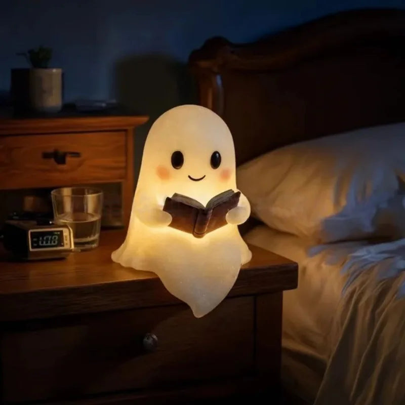Cute Ghost Reading Book Halloween Night Light Lamp | Decor
