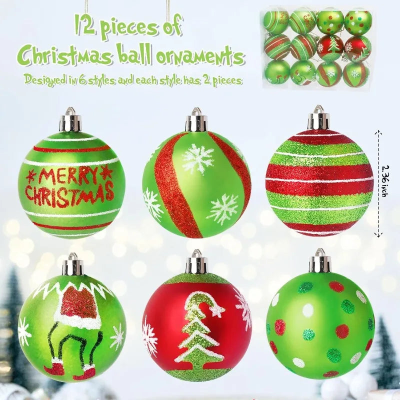 Pack of 12 Christmas Decorations Hand-painted Electroplated Plastic Christmas Ball Christmas Tree Pendant Holiday Decorations Peaceful Pleasures Health and Wellness