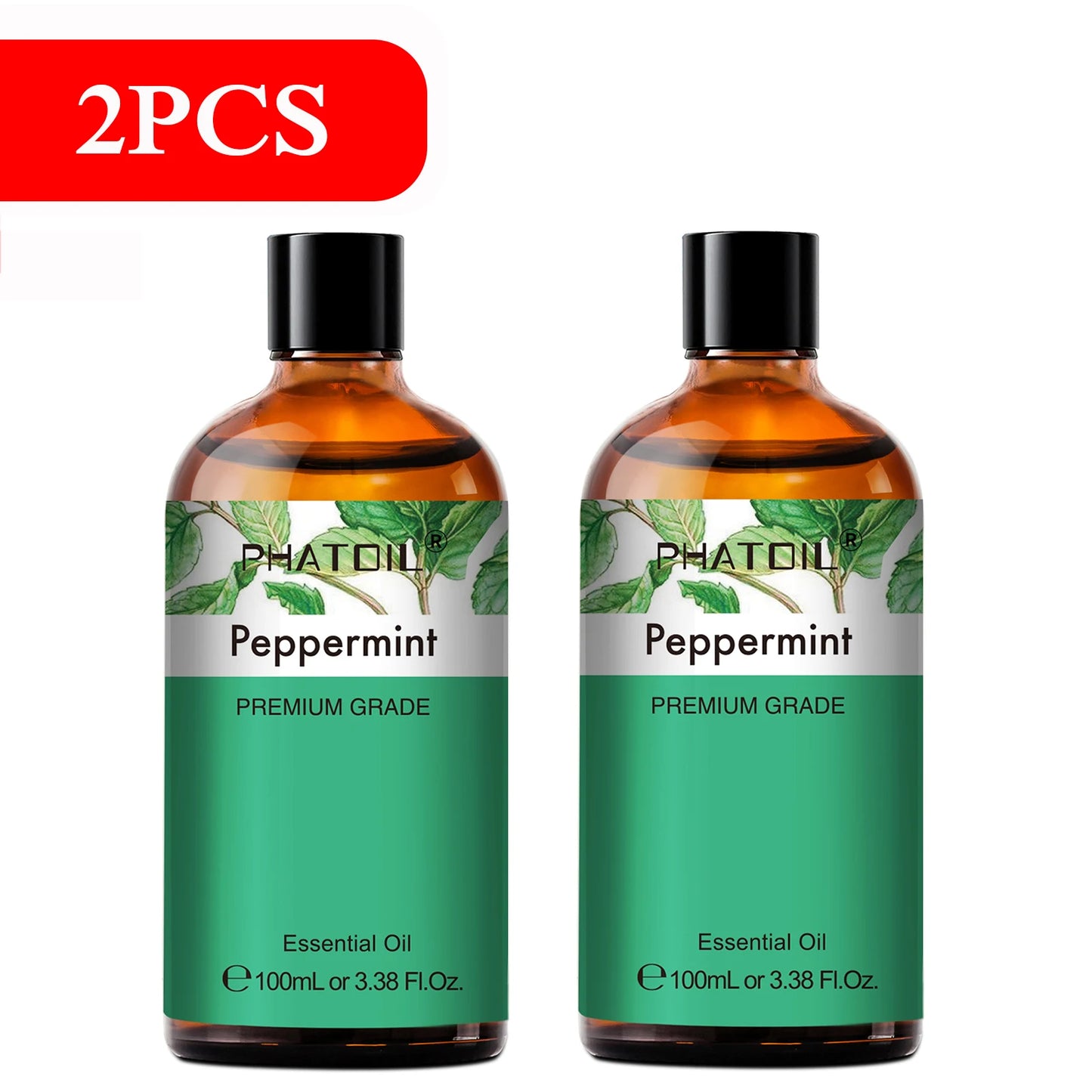PHATOIL 100ml Aromatherapy Essential Oil-Lavender Rose Vanilla Eucalyptus Sandalwood Pine Needles for Diffuser,Candle Making Peaceful Pleasures Health and Wellness 2pcs Peppermint 100ML