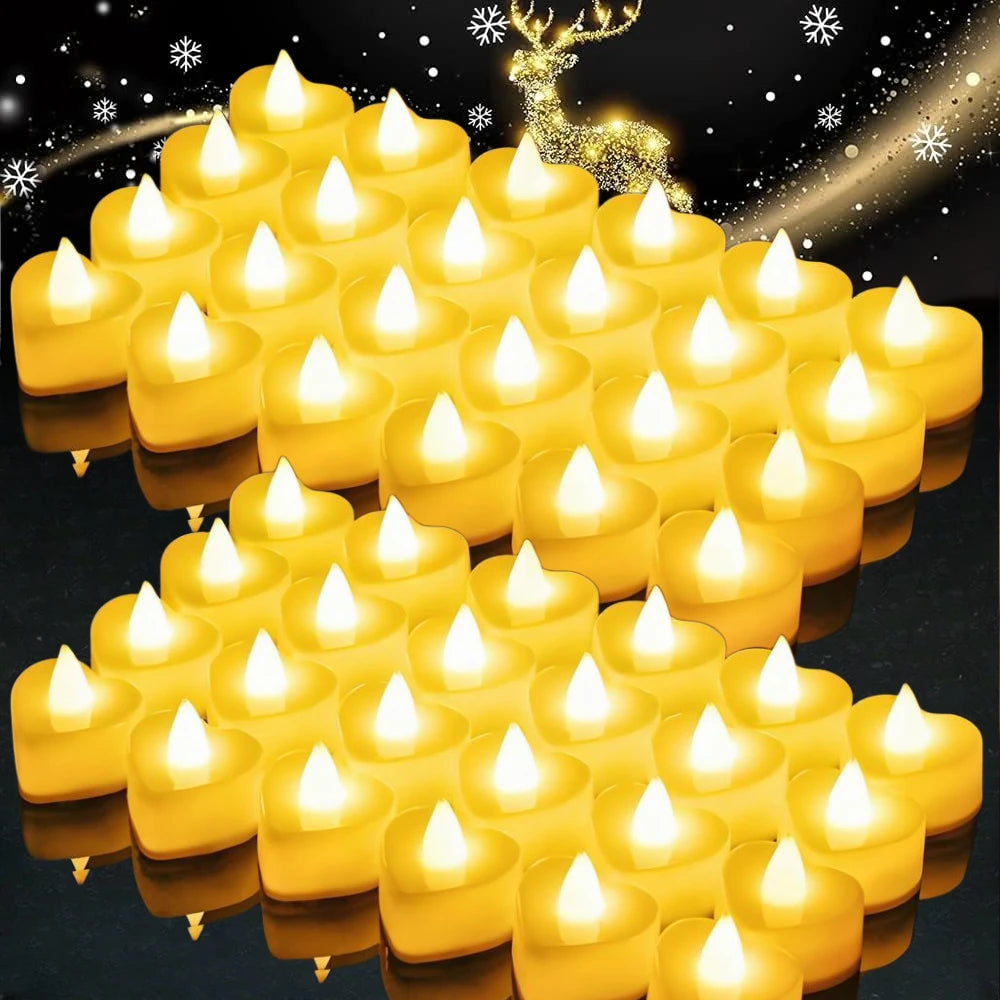 Heart Shape LED Candles Light Flameless Love Candle Light for Marriage Proposal Wedding Valentine's Day Anniversary Thanksgiving Peaceful Pleasures Health and Wellness 48Pcs