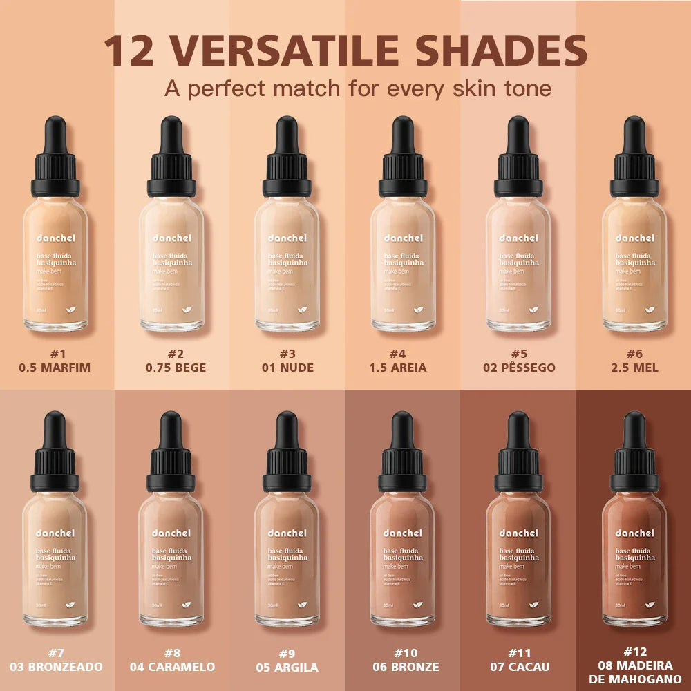 Danchel Matte Liquid Foundation – 12 Shades, Oil Control