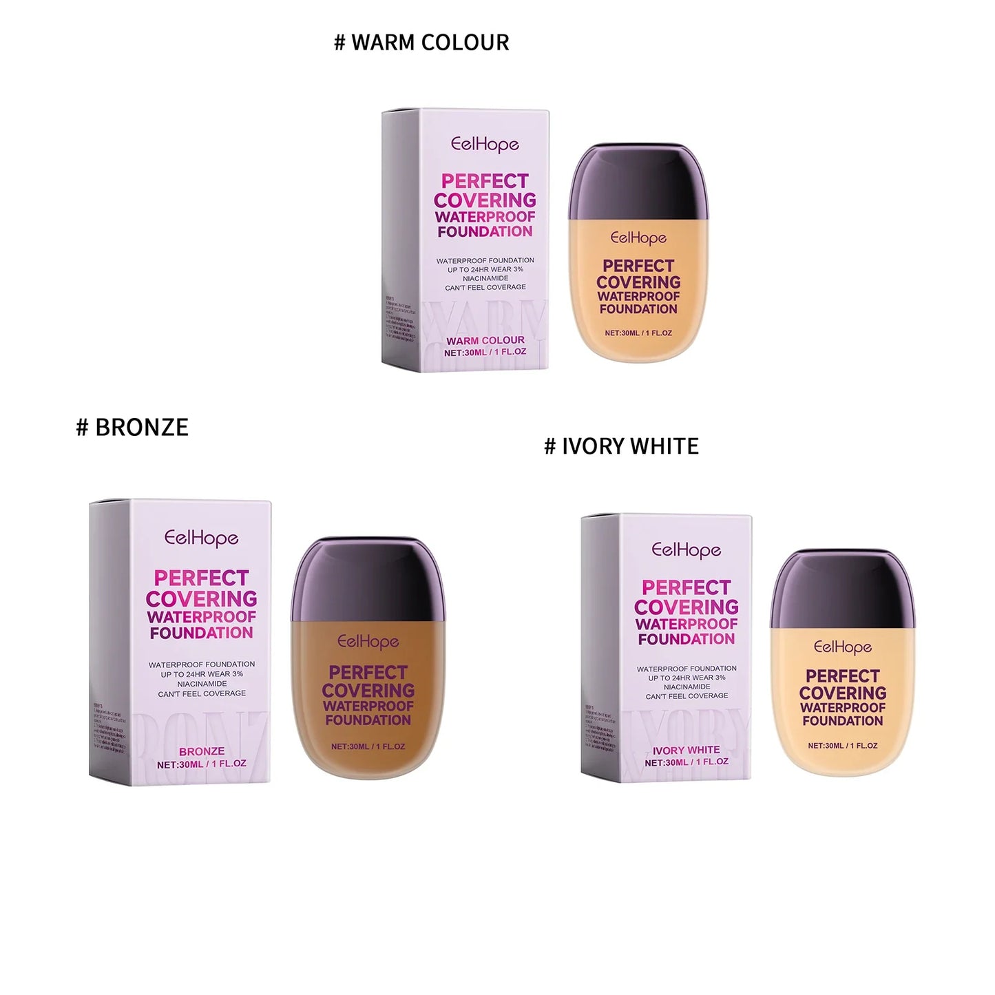 Eelhope Waterproof Full Coverage Liquid Foundation – 30ml