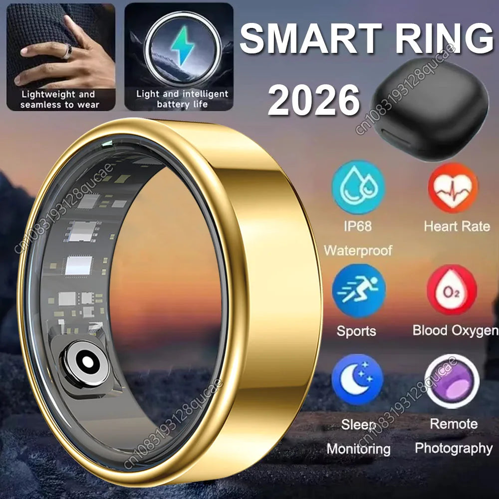 2026 New Smart Ring Heart Rate Blood Pressure Sleep Monitoring Motion Tracking IP68 Waterproof Men Women Smart Ring Holiday Gift Peaceful Pleasures Health and Wellness