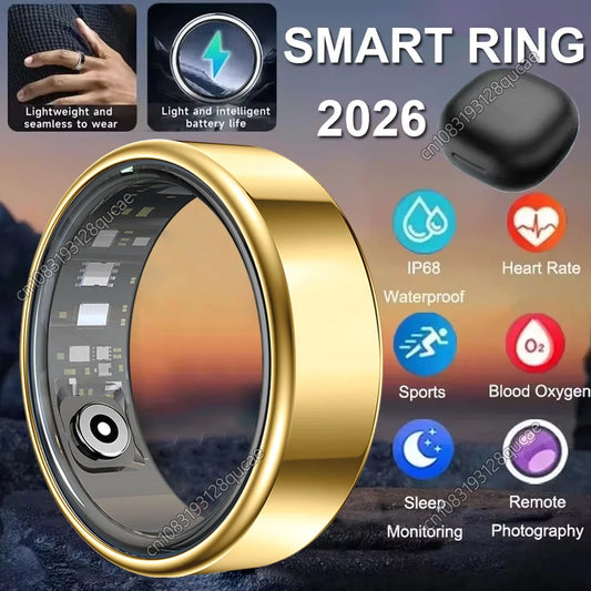 2026 New Smart Ring Heart Rate Blood Pressure Sleep Monitoring Motion Tracking IP68 Waterproof Men Women Smart Ring Holiday Gift Peaceful Pleasures Health and Wellness