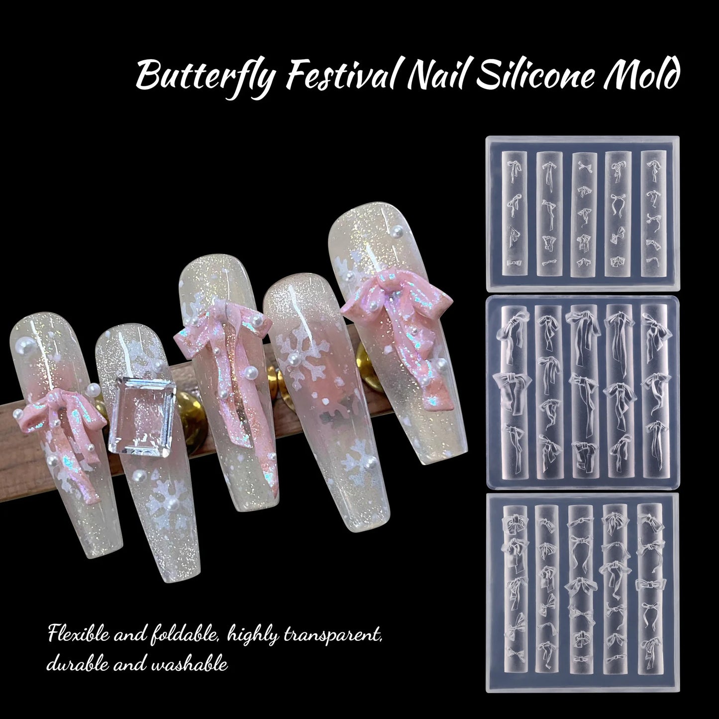 3D Bow Nail Art Silicone Mold – Reusable Ribbon Bowknot Charm