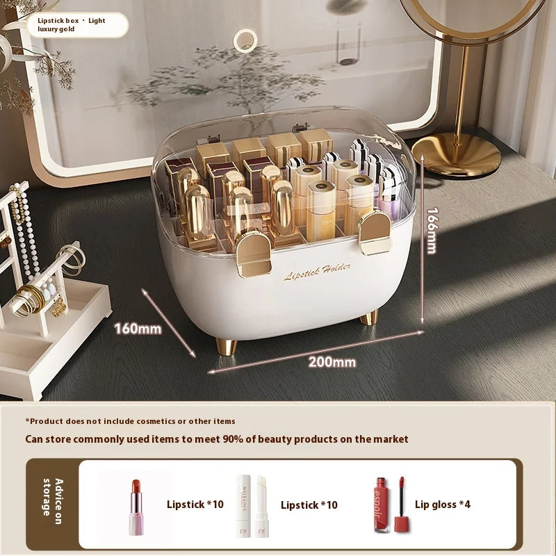 Aesthetic Lipstick Organizer - Dustproof Desktop Storage Box with Lid for Lip Gloss & Makeup, Trendy Vanity Display Case Peaceful Pleasures Health and Wellness Lipstick White Gold