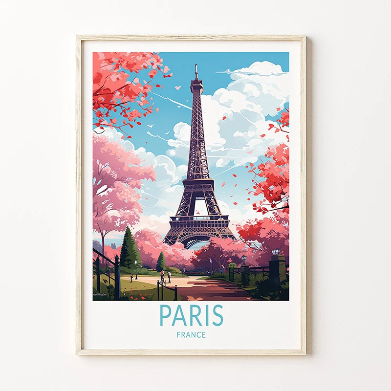 Paris Eiffel Tower Canvas Wall Art | France Travel Poster