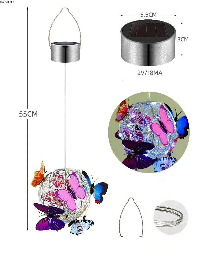 Outdoor Solar Lamp Garden Butterfly Light Home Decorative Nightlight Pendant Waterproof Butterfly Round Ball Light Alloy Ball Peaceful Pleasures Health and Wellness