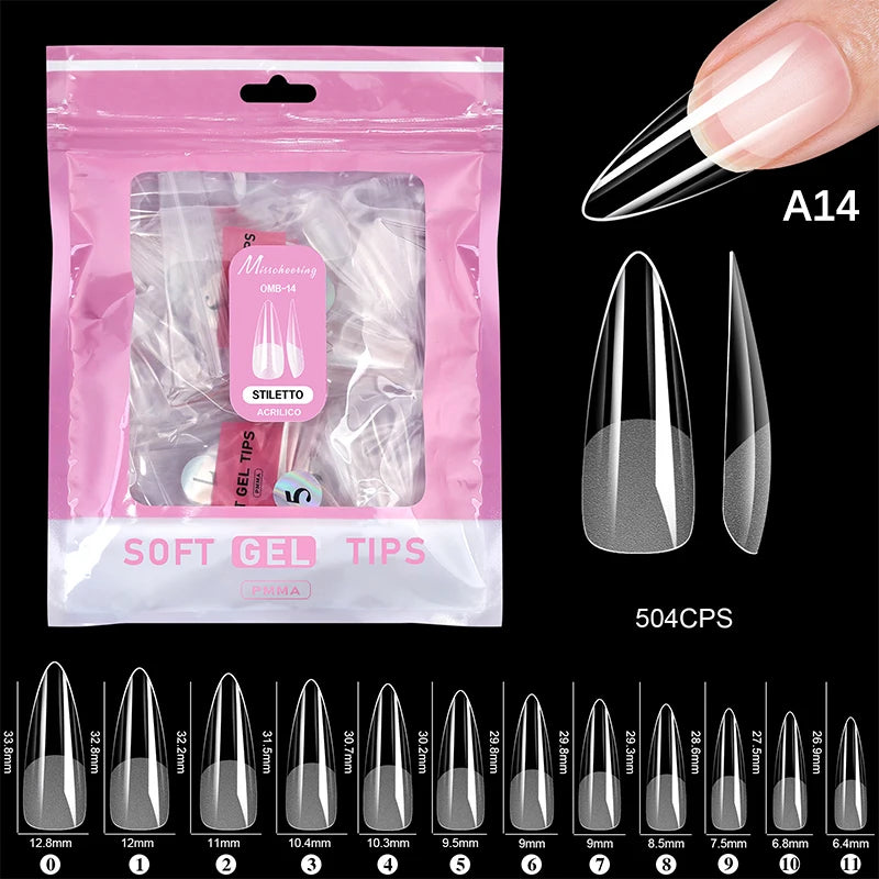 504 Pcs False Nail Tips Semi-Matte Finish Almond French Coffin Stiletto Oval Square Shapes With Front Edge Thickened Fingertips Peaceful Pleasures Health and Wellness A14