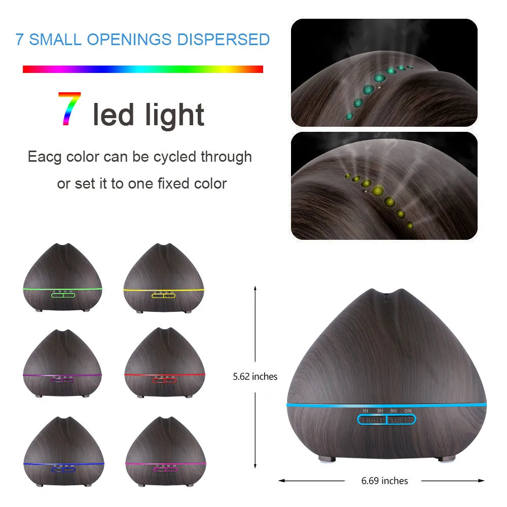 HOMEFISH 550ml Ultrasonic Aroma Diffuser | 7 LED Colors, Remote