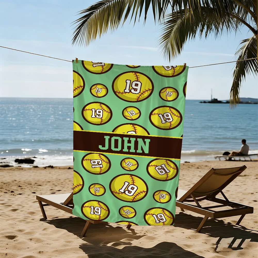 Custom Softball Team Quick-Dry Beach Towel | Sports & Travel Sports Beach Towel Peaceful Pleasures Health and Wellness