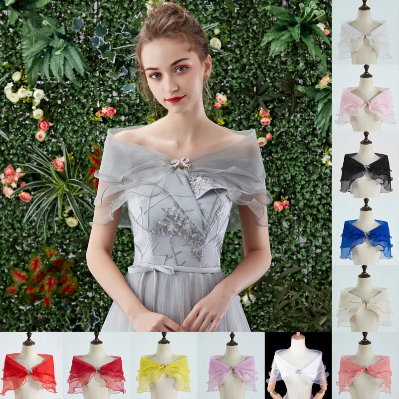Women Vintage Layered Gauze Shawl Wrap Shrug Rhinestone Buckle Front Wedding Dress Cover Up Sexy Off Shoulder Ruffles Bolero New Peaceful Pleasures Health and Wellness