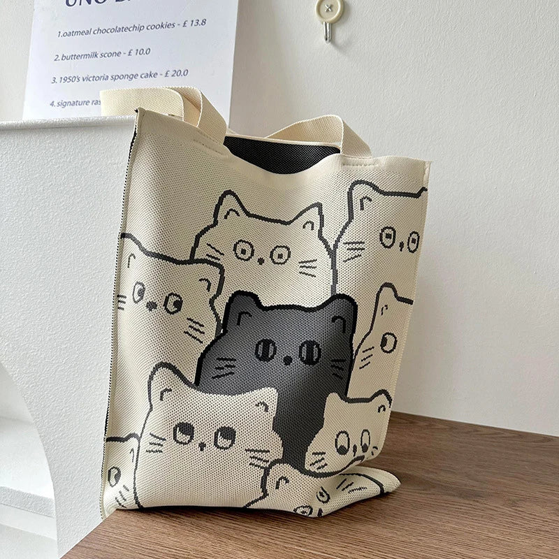 Knitted Cartoon Shoulder Bag – Large Capacity Women's Tote