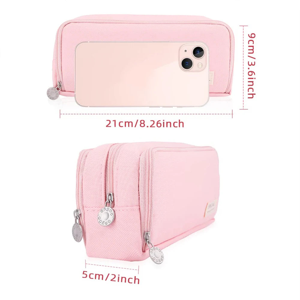 Large 3-Compartment Pencil Case | School & Office Pen Organizer