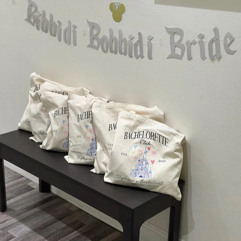 Personalized Magic Kingdom Castle Bachelorette Club Canvas Tote Bag Custom Wedding Party Decoration Gift Bride Shopping Handbag Peaceful Pleasures Health and Wellness