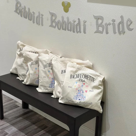 Personalized Magic Kingdom Castle Bachelorette Club Canvas Tote Bag Custom Wedding Party Decoration Gift Bride Shopping Handbag Peaceful Pleasures Health and Wellness