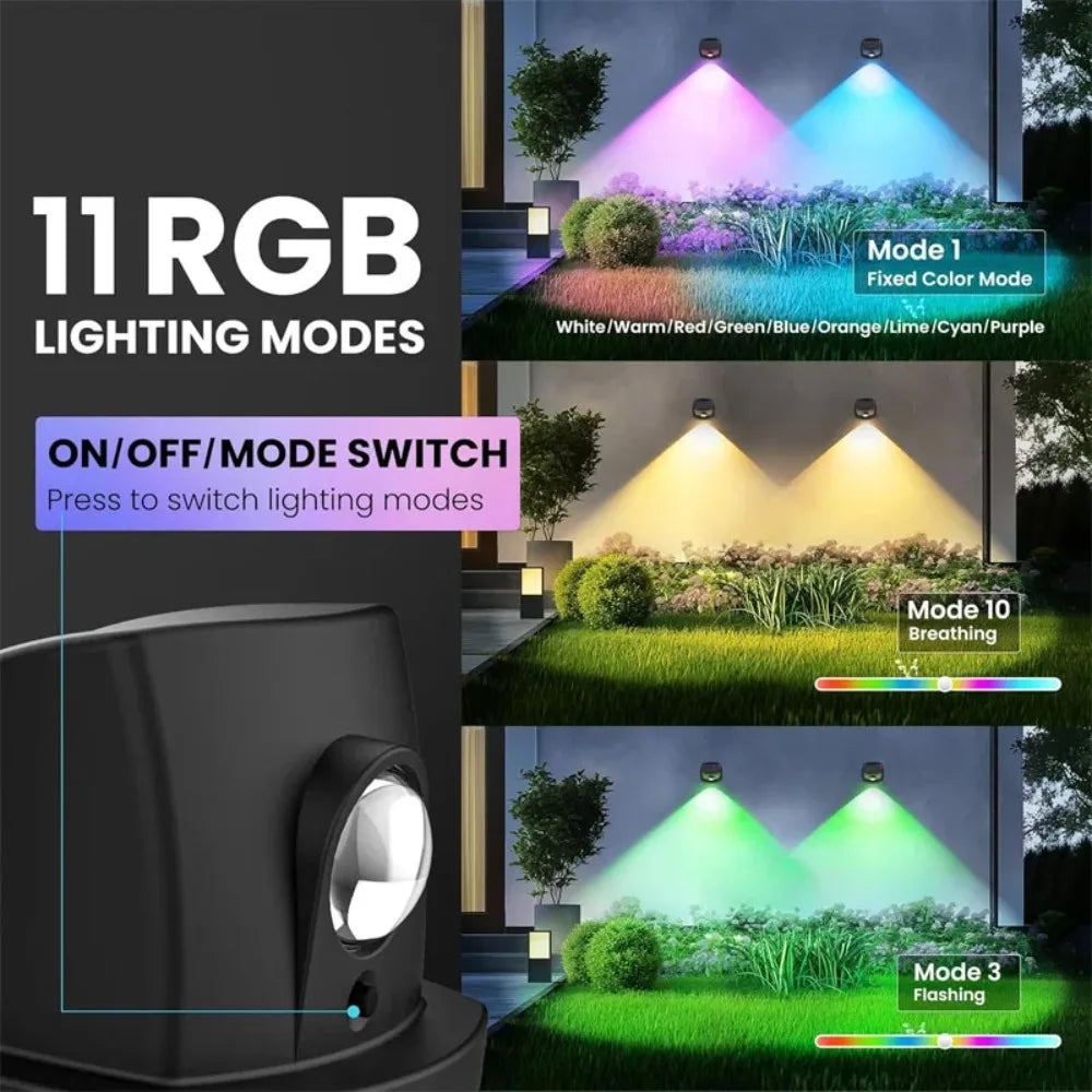 Solar RGB Fence Lights Outdoor Waterproof IP65 LED Wall Lamp