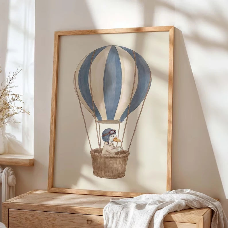 Hot Air Balloon Duck Canvas Wall Art | Kids Room Decor Print