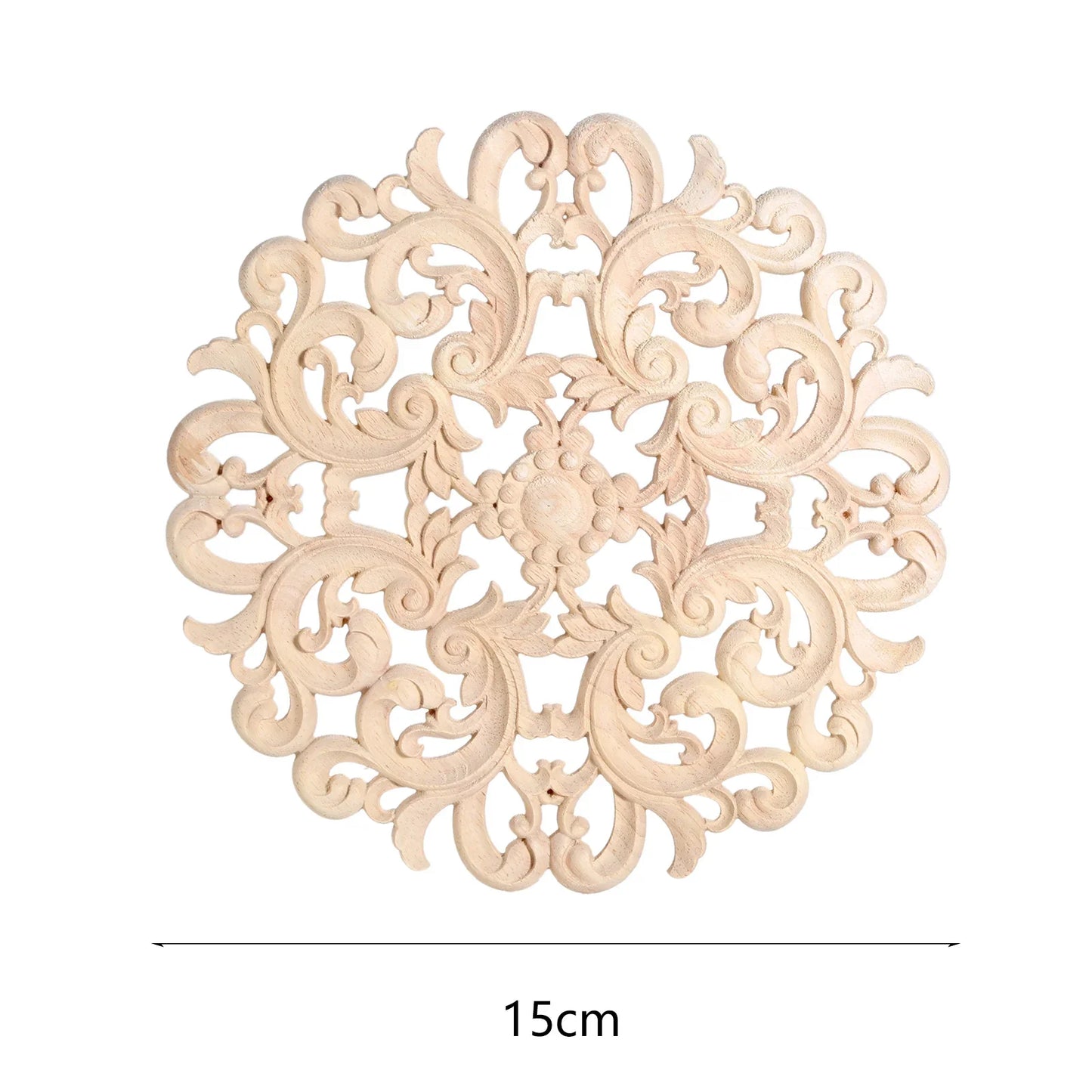 Round Flower Carved Wood Decal | Furniture & Cabinet Applique