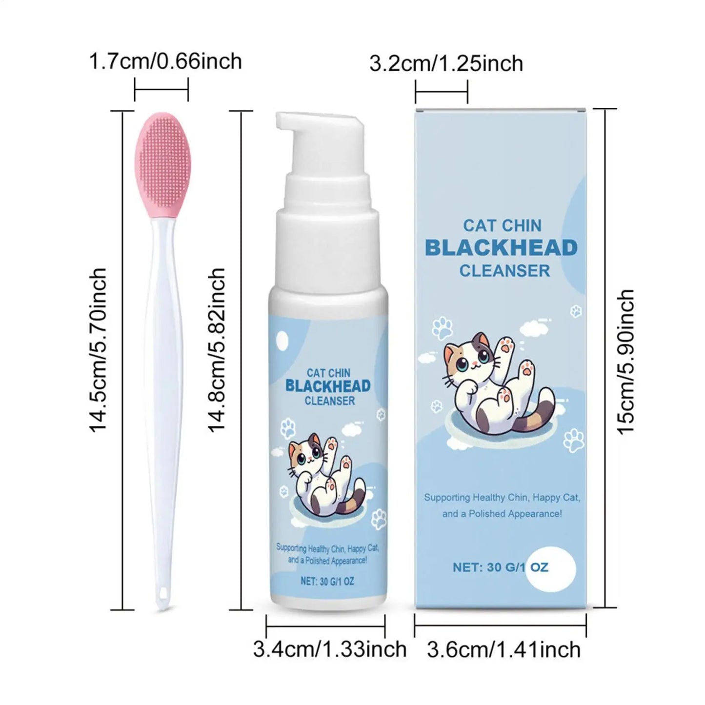 Pet Chin Cleaner Kit – Grooming Lotion & Brush for Cats & Dogs