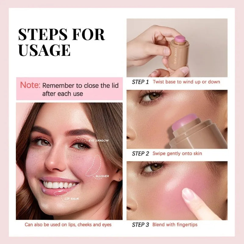New Blush Stick 3-in-1 Cheek Lip Tinted Moistured Blush Stick Silky Brighten Blush Cream Blusher Cosmetics Tubes Matte Contour Peaceful Pleasures Health and Wellness