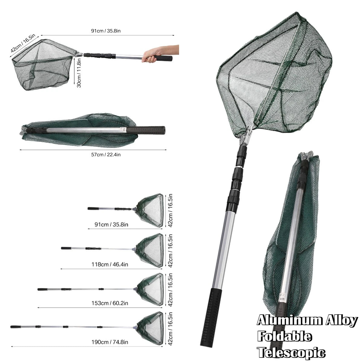 Fishing Landing Net with Telescopic Pole Anti-Slip Handle Collapsible Fishing Net for Saltwater Freshwater Fishing Hand Net Peaceful Pleasures Health and Wellness 57-190CM