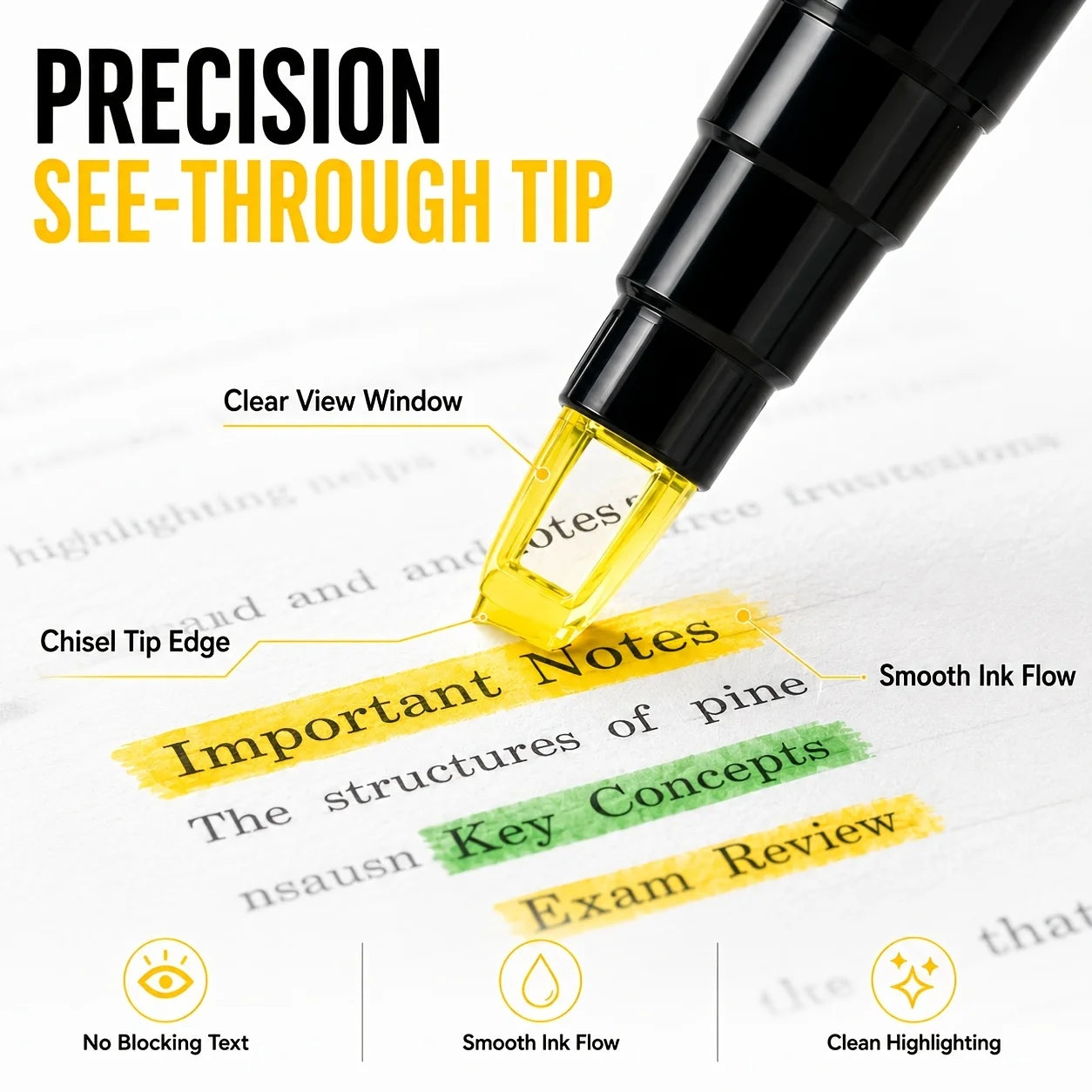Transparent Highlighter Window Pen Tip Soft Grip Anti Bleeding Ink